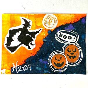 ACEO Original Halloween Collage Art Tristina Dietz Elmes Trade Card ATC